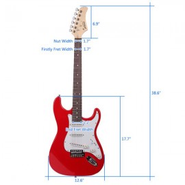 Glarry GST Rosewood Fingerboard Electric GuitarBagShoulder Strap Pick Whammy Bar Cord Wrench Tool Red