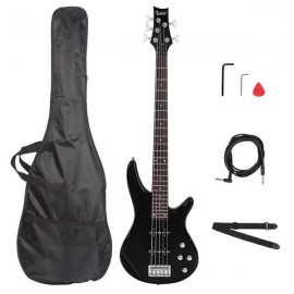 Glarry GIB Electric 5 String Bass Guitar Full Size Bag Strap Pick Connector Wrench Tool Black