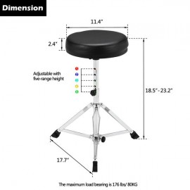 Glarry 5 Height Adjustable and Lifting Drum Stool Black