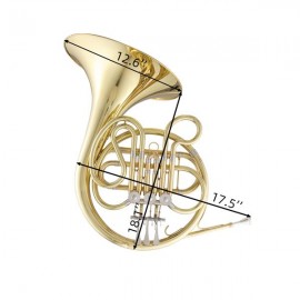 Glarry F-Key Single French Horn 3 Key Brass Gold Lacquer Single-Row Integrated French Horn with Cupronickel Mouthpiece