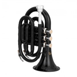 Glarry Brass Bb Pocket Trumpet Mini Trumpet with 7C Mouthpiece Black