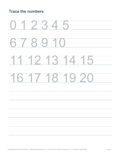 Preview of the first page of Number tracing 0–20